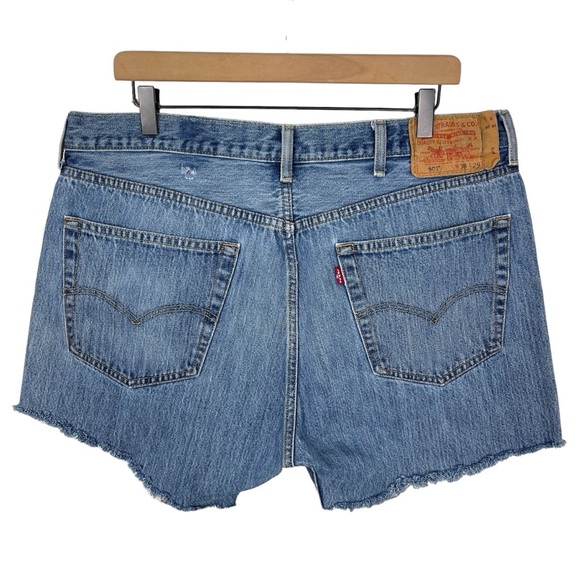 Vintage Levis 501 Cut Off Jean Shorts Size 16 High Rise Button Fly Raw Hem 1990s - Picture 5 of 8